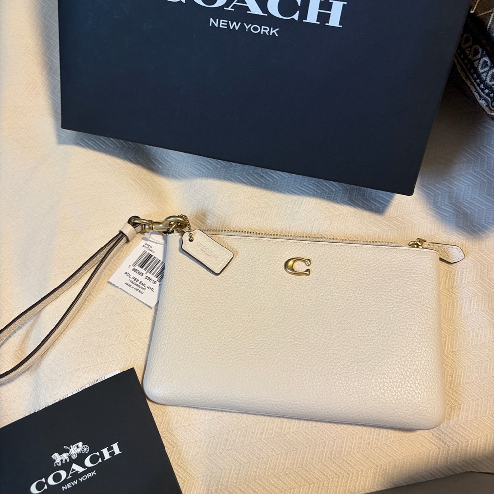 Coach Cream Wristlet Clutch with Gold Accents